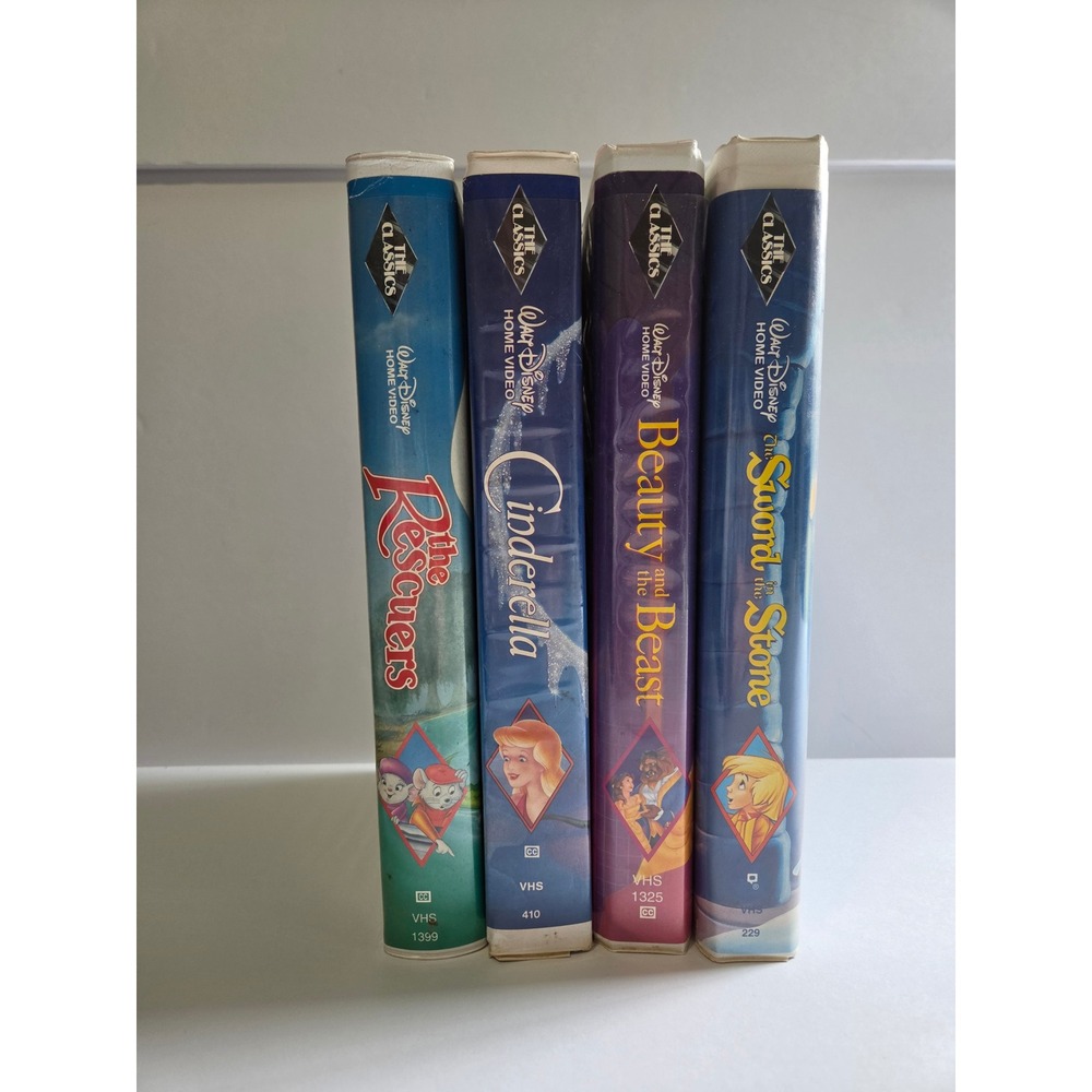 Disney VHS Lot Black Diamond Classics Cinderella Beauty and the Beast Rescuers